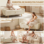 Banc de rangement 73 L, coffre de rangement rembourré en velours côtelé avec accoudoirs et pieds en bois d'hévéa, beige