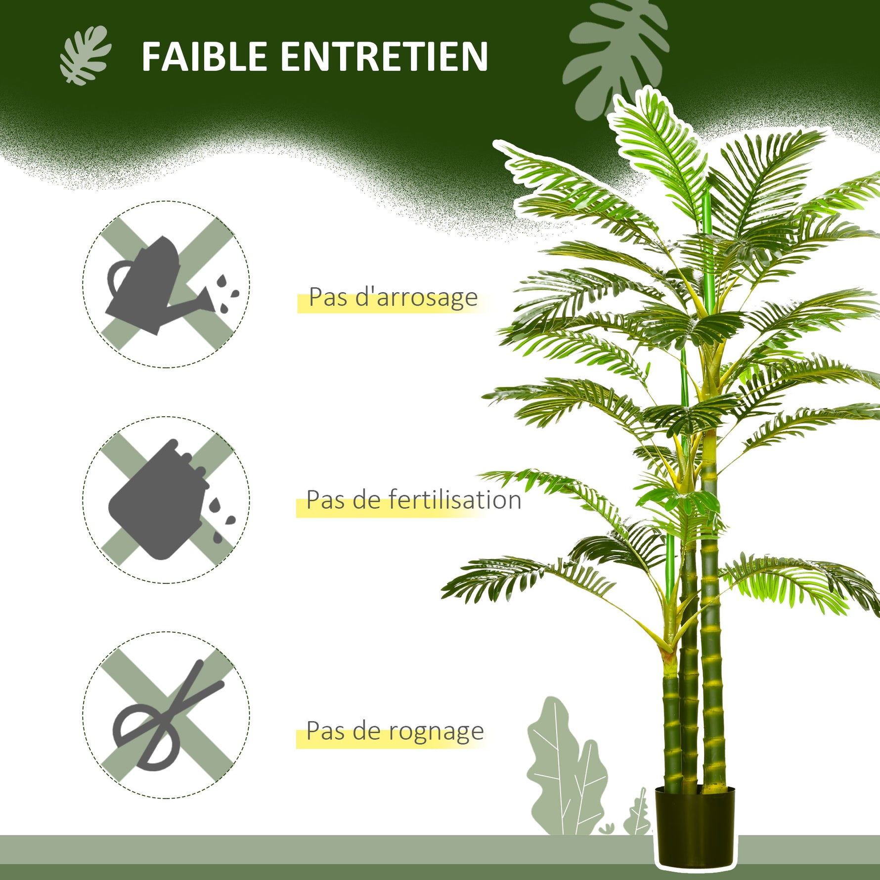 Palmier areca artificiel arbre artificiel hauteur 190 cm avec 30 grandes feuilles en plastique pot inclus