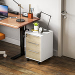 Cassettiera da ufficio con ruote a 3 cassetti e serratura, mobile contenitore da ufficio su ruote, 40 x 40 x 63,5 cm, rovere