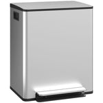 Poubelle de cuisine 2 compartiments de 2 x 25L, acier inoxydable, couvercle à fermeture douce, 47,7x37,5x56cm, argent