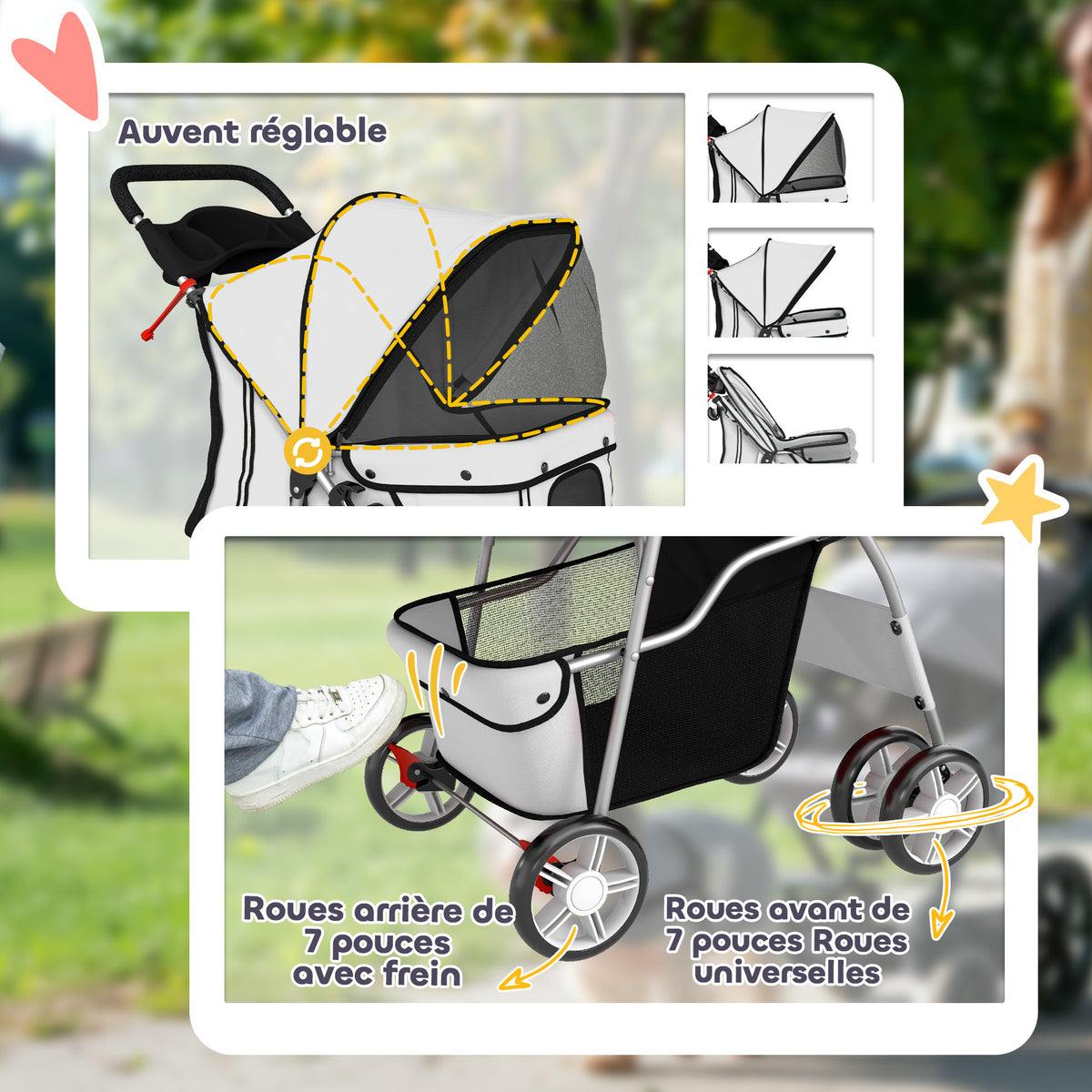 Poussette buggy pliable animaux chariot pliante chien chat porte-gobelet panier de rangement 75 x 45 x 97 cm gris