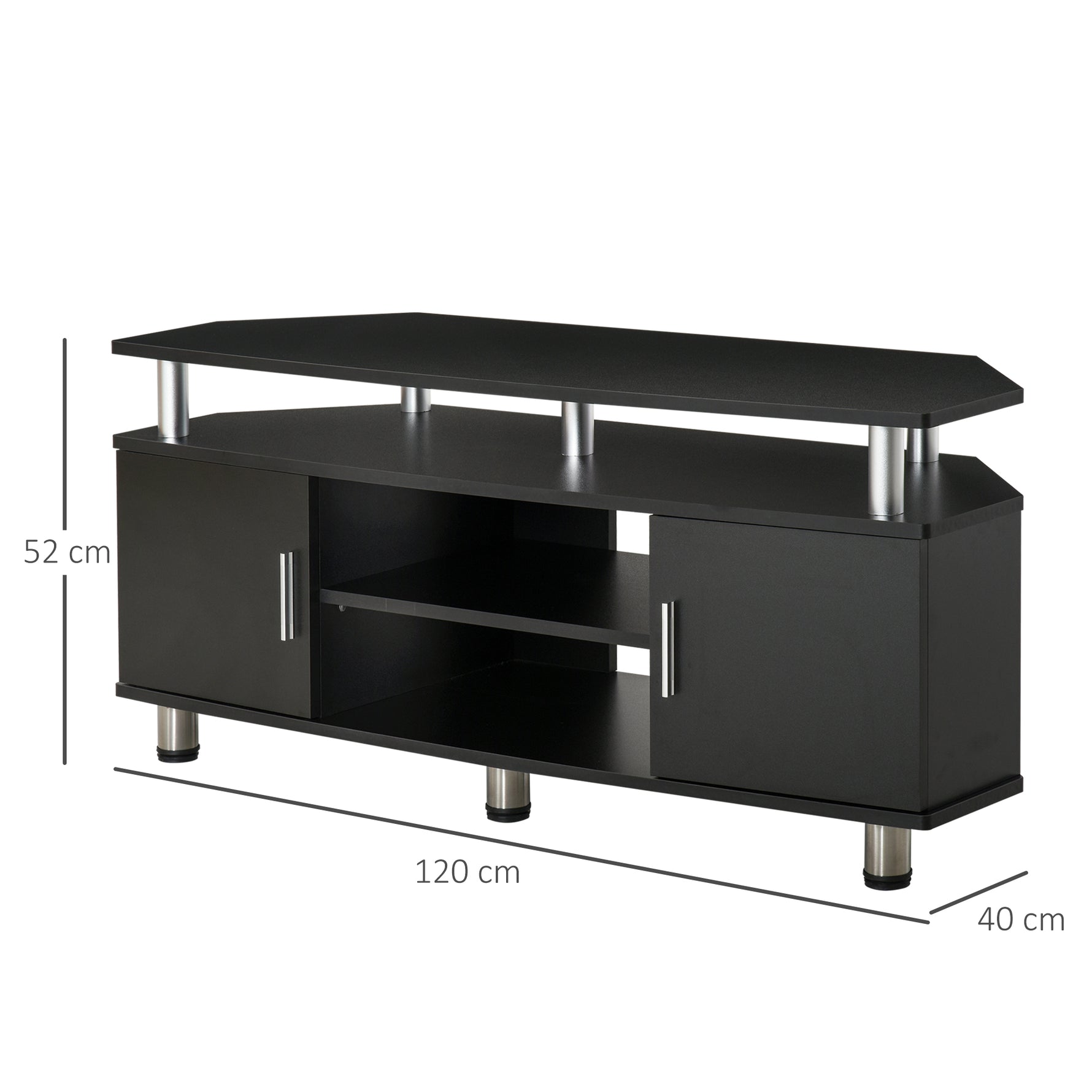 Meuble TV meuble télé bois banc TV pour téléviseur jusqu'à 55 pouces avec grand plateau, placards à portes et