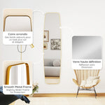 Grand miroir mural ovale 160 x 40 cm, miroir suspendu moderne, cadre en métal et bois, prêt à accrocher, doré