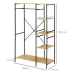Penderie portant à vêtements style industriel en métal avec tringle et 4 étagères - dim. 100L x 46L x 170,5H cm