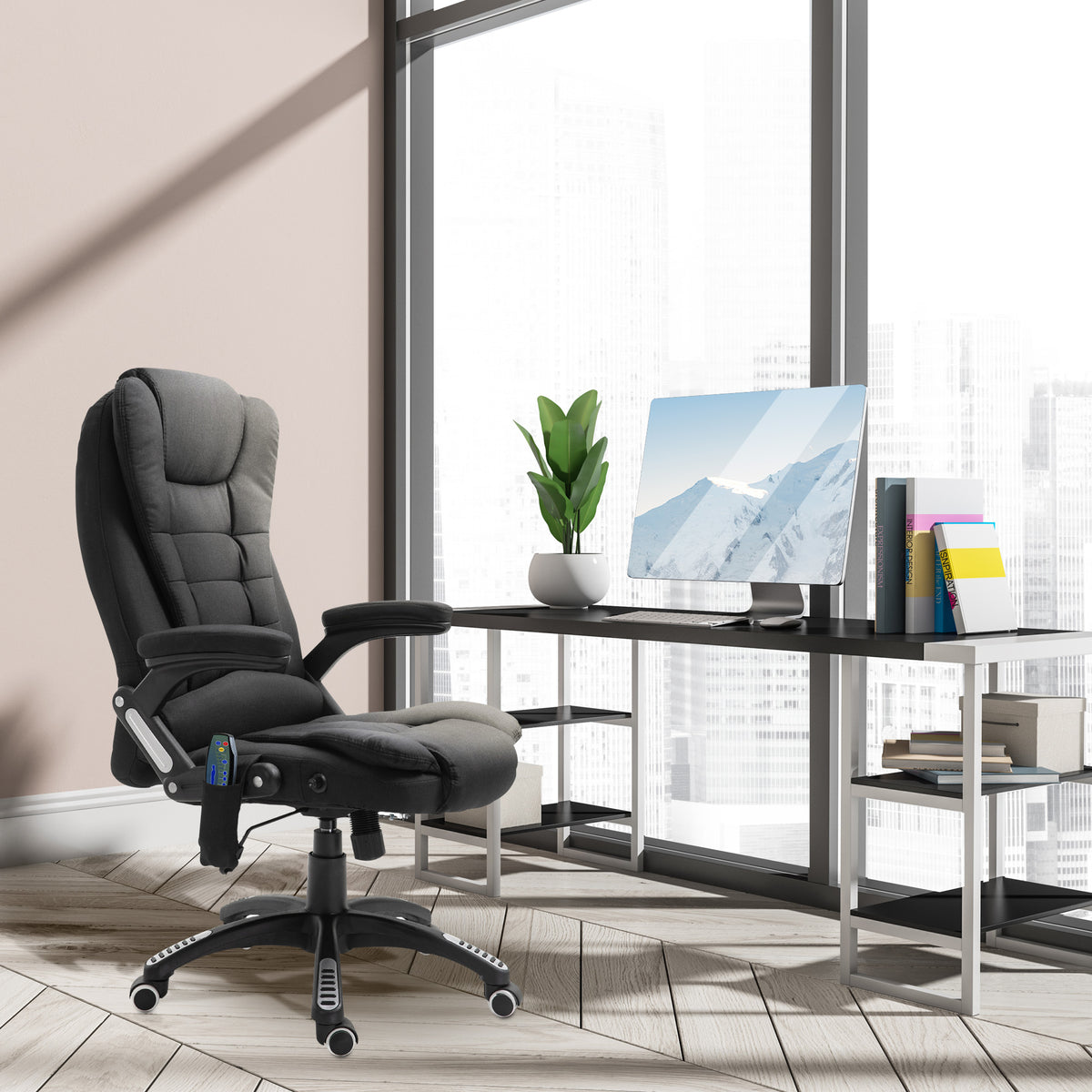 Massagestoel en bureaustoel met verwarmingsfunctie, bureaustoel, ergonomische stoel met instelbare hoogte, rugleuning