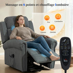 Fauteuil releveur électrique, fauteuil relax électrique avec fonction massage et chauffage, 87 x 87,5 x 108 cm, gris