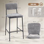 Lot de 2 tabourets de bar en tissu chenille, chaises de bar rembourrées, assise large, dossier haut, 45,5x48x101cm, gris