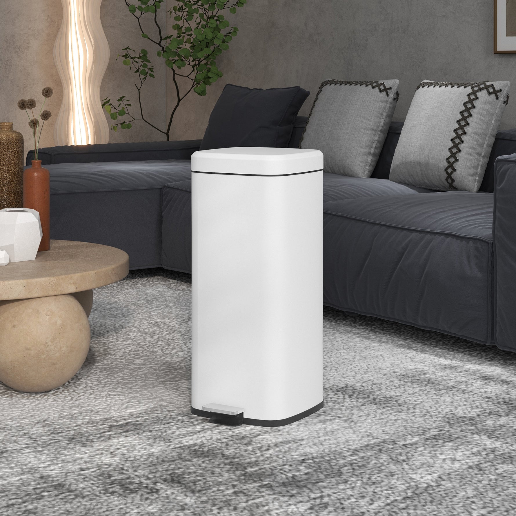 Poubelle de cuisine 30L avec couvercle à fermeture douce et pédale, seau intérieur amovible, 28L x 35l x 63,5H cm, blanc