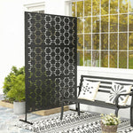 Panneau brise vue décoratif paravent extérieur à motif géométrique ajouré en métal - 122 x 45 x 198 cm, noir
