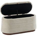 Moderne ovale opbergbank van chenillestof, voetenbank met opbergruimte, belastbaar tot 220 kg, 91 x 40,5 x 45 cm, beige