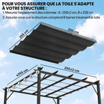 Toile de toit pour pergola tonnelle rétractable de 3 x 3 m - toile uniquement 250 x 255 cm gris foncé