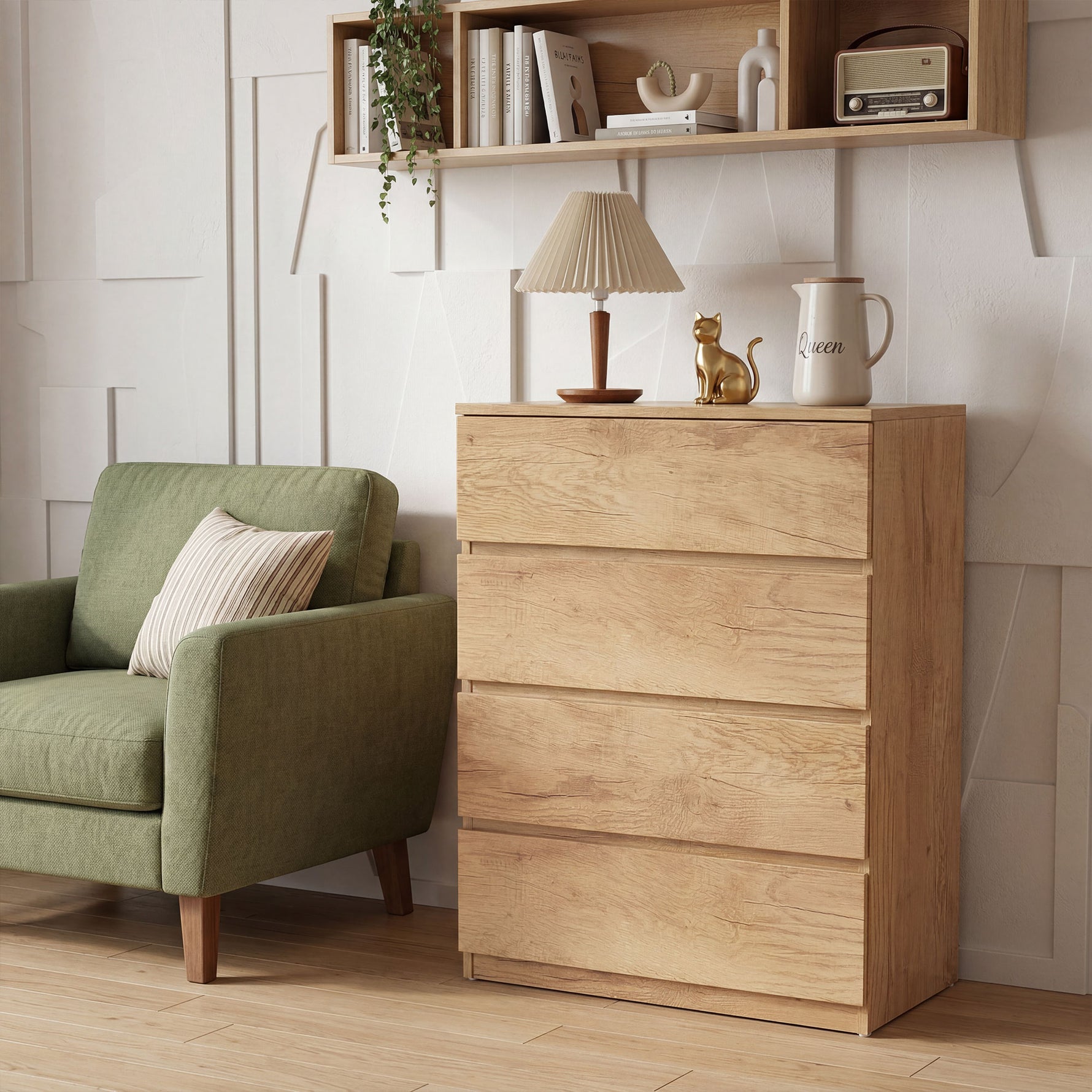 Commode 4 tiroirs meuble de rangement sans poignées design minimaliste 60 x 40 x 80 cm naturel