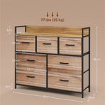 Cómoda de 7 cajones, mueble de almacenamiento con cajones de tela plegables - estructura de acero negro - 98 x 29 x 85 cm