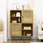 Buffet meuble de rangement armoire haut aspect bois et cannage design 2 portes - dim. 90L x 32,5l x 120H cm