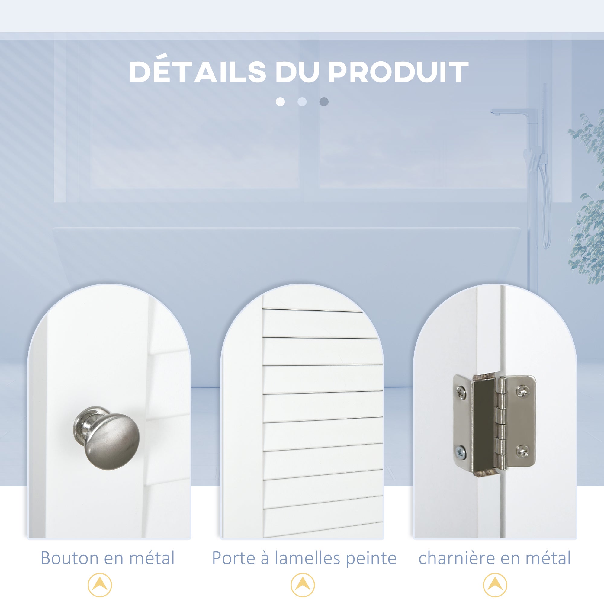 Meuble Colonne Salle de Bain 3 niches Placard Porte persienne 3 étagères MDF Panneaux de Particules Blanc