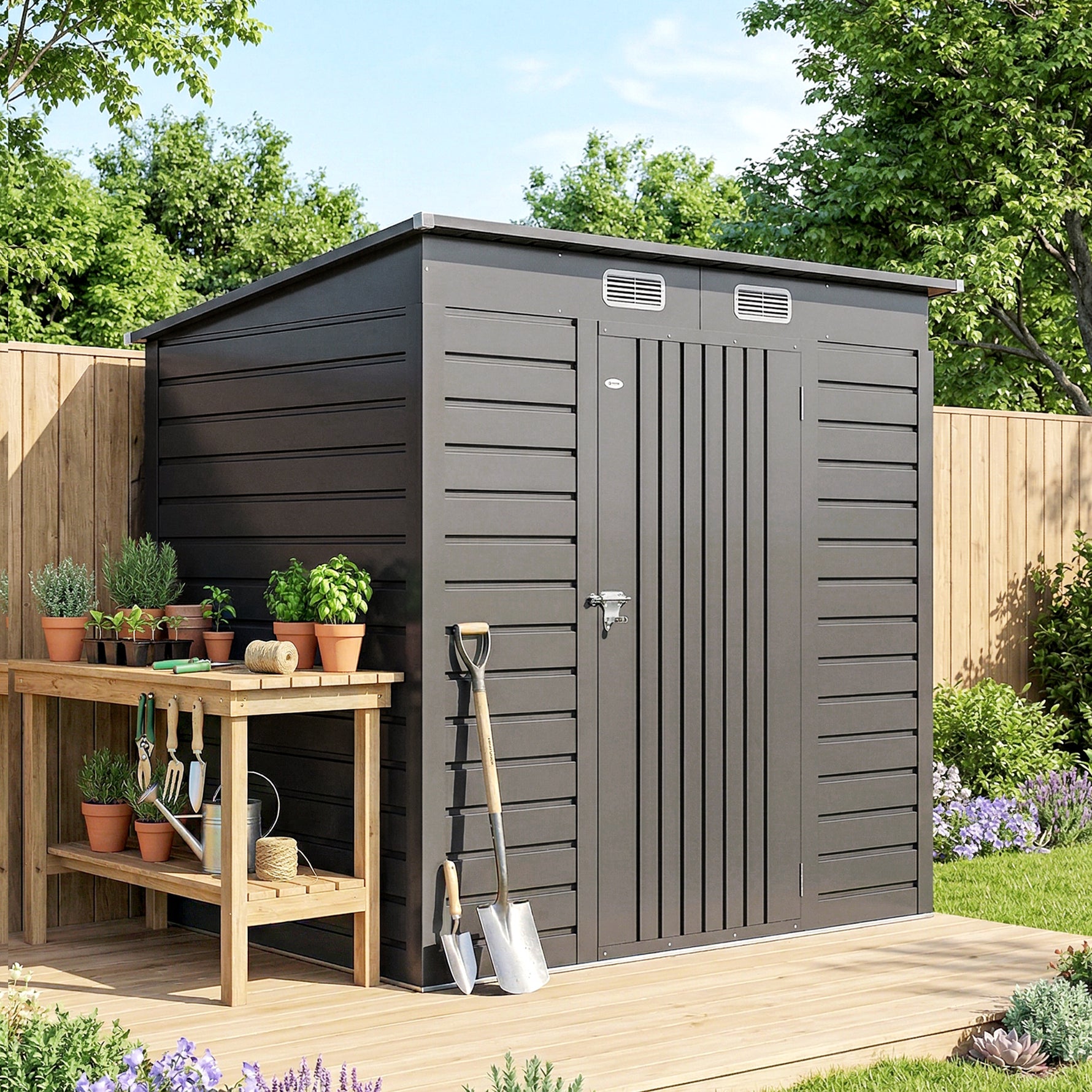 Abri de jardin 2,3m² - pour Outils - cabanon Porte verrouillable - dim. 191L x 130P x 166,5-183H cm - acier