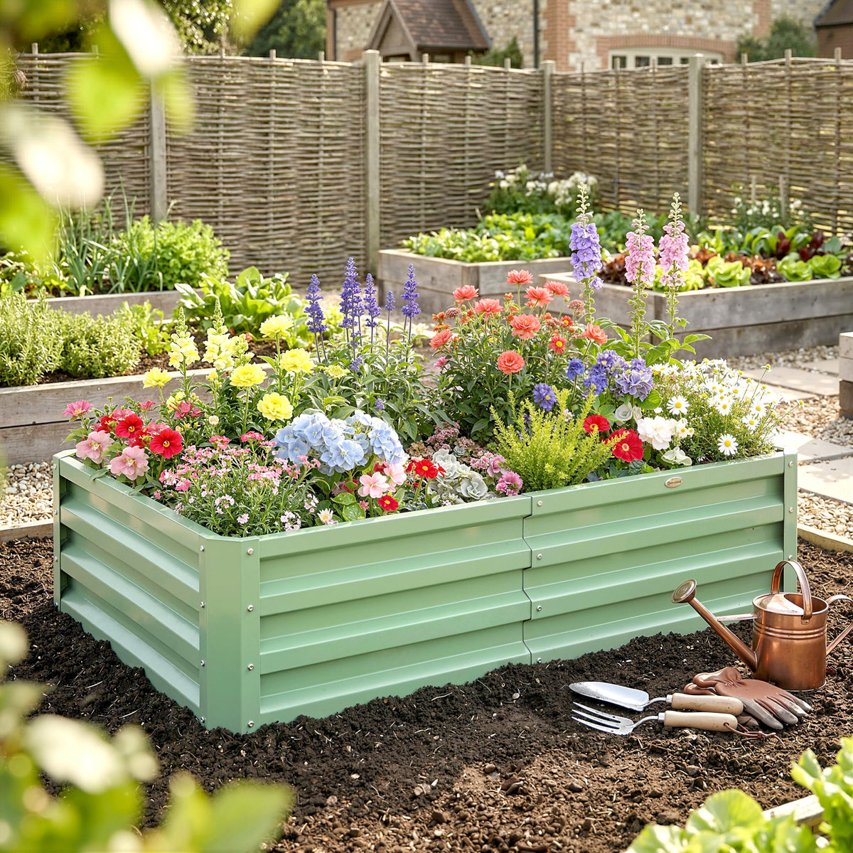 Carré Potager de Jardin Rectangulaire, Tôle d'Acier Ondulée, 120 x 60 x 30,5 cm, Vert