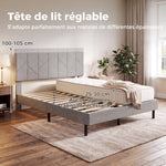 Cadre de Lit 140 x 190 cm avec Sommier et Tête Réglable, Lit Double Rembourré en Lin, Rangement au-dessous, Gris