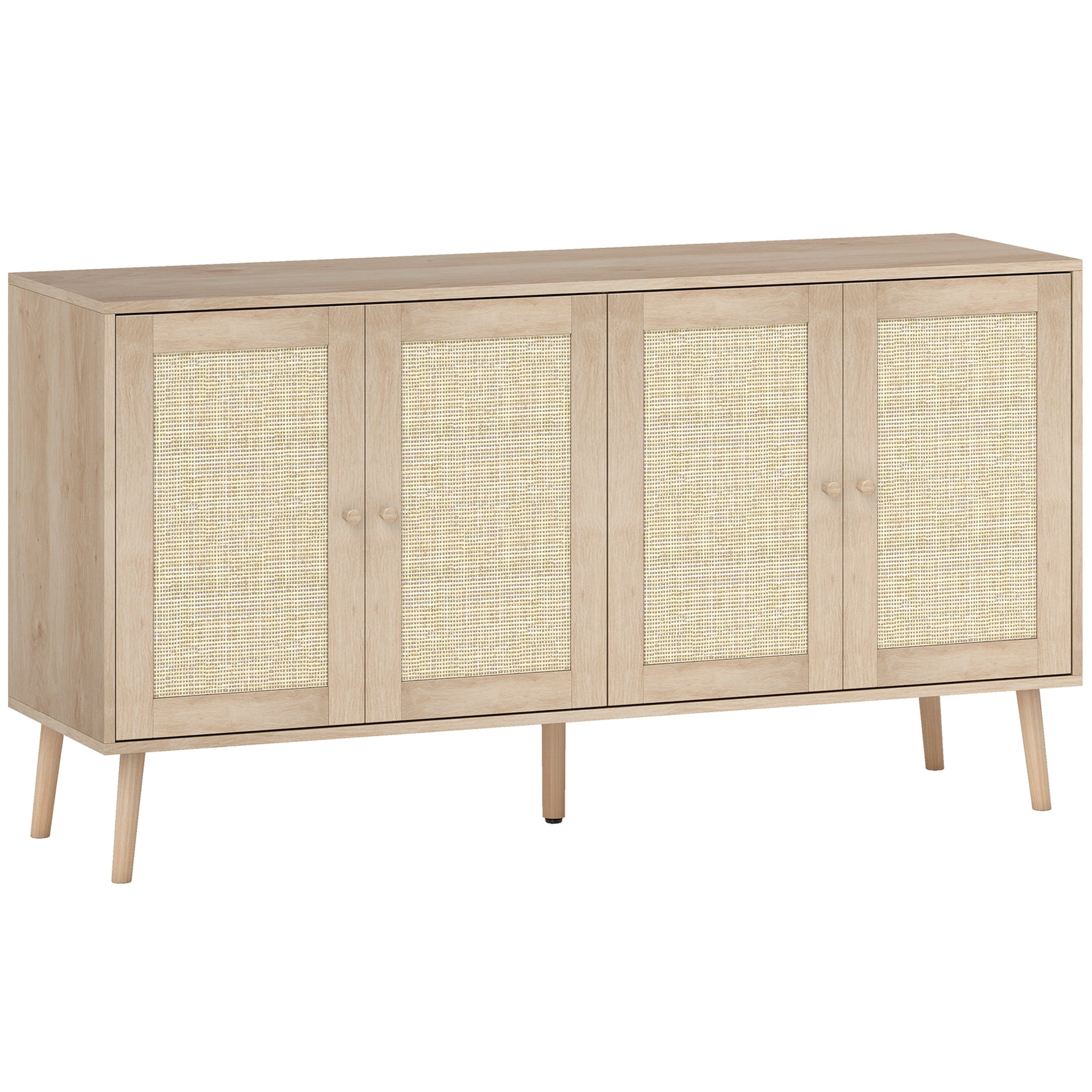 Buffet salon meuble de rangement placards à portes en cannage et étagère réglable 140 x 40 x 75 cm effet bois naturel