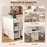 Tavolo da pranzo pieghevole, tavolo da cucina allungabile per 2-4 persone, 2 ribalte, 120 x 72 x 75 cm, bianco