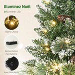Sapin de Noël artificiel 60 cm, mini arbre de Noël de table floqué avec 35 LED, pommes de pin, fonctionne à piles, vert