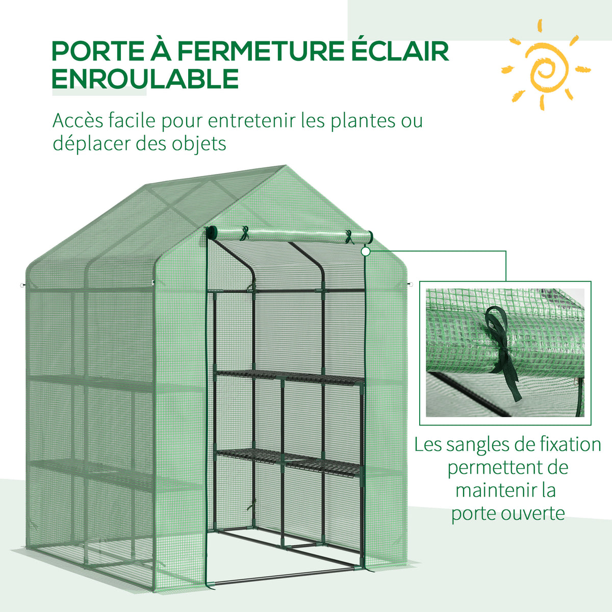 Serre de Jardin avec Étagères 3 Niveaux, Petite Serre de Balcon en Bâche PE 140 g/㎡ Renforcée 143 x 138 x 190 cm, Vert