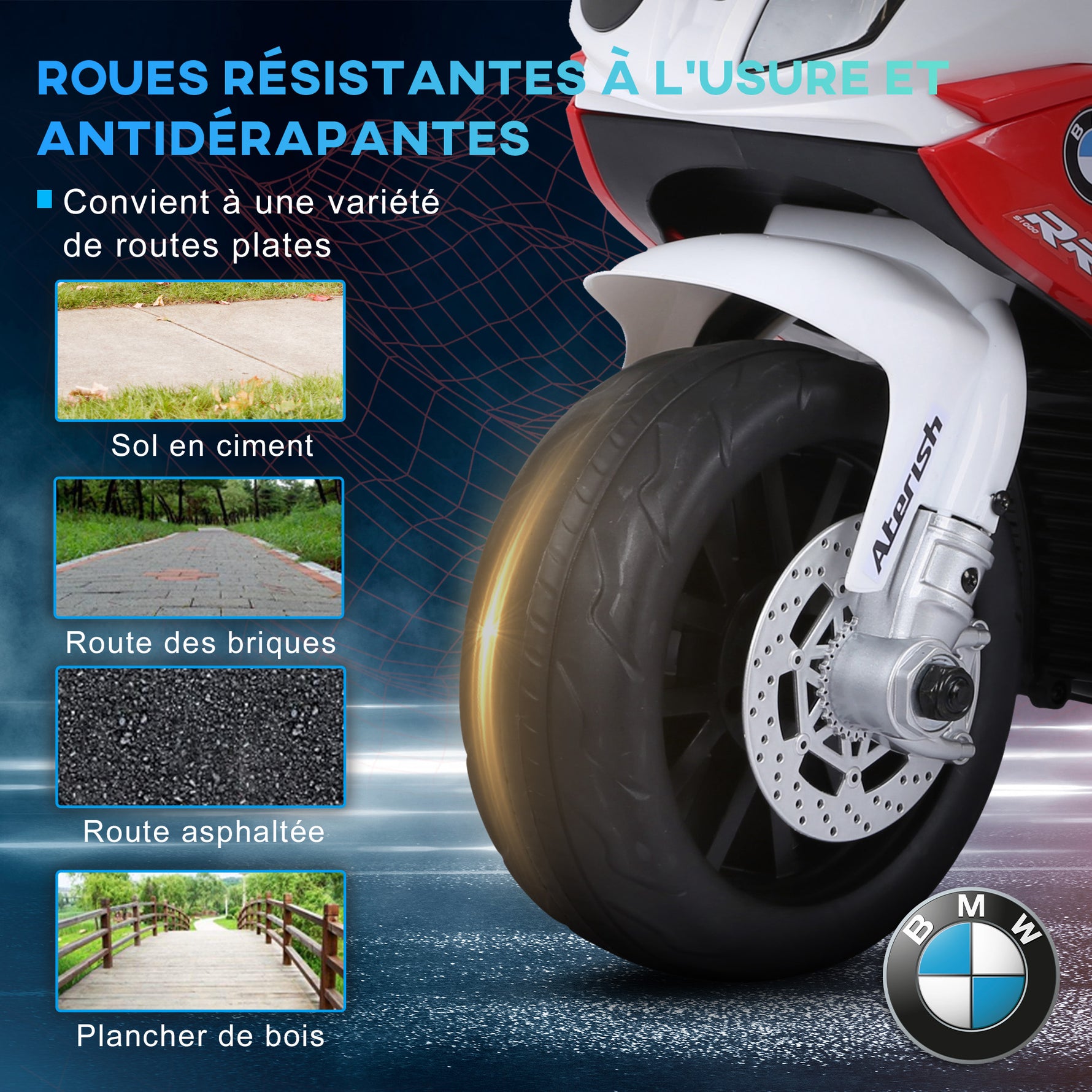 Moto électrique enfants, 3 roues sous licence BMW S1000 RR, 6V et 2,5 Km/h, voiture électrique enfants avec effets lumineux et sonores, moto enfant, charge max. 20 kg, rouge