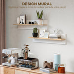Lot de 2 étagères murales de 80 cm, étagères flottantes pour salon, entrée, chambre et cuisine, blanc et bois naturel