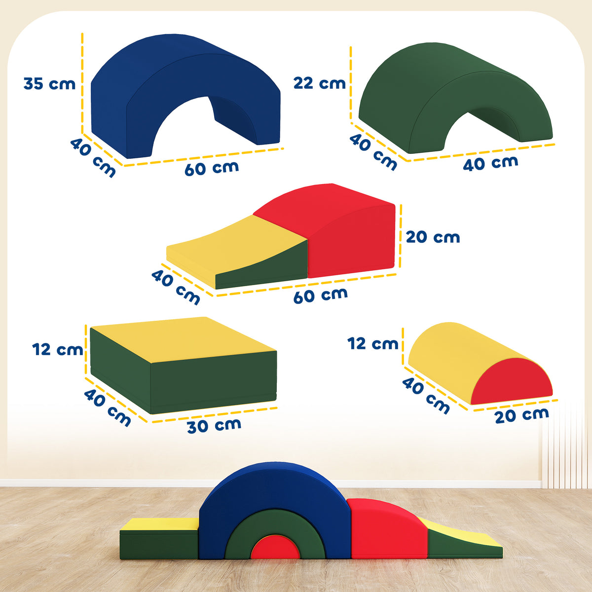 Module motricité bébé 5PCS parcours motricité bébé en mousse EVA pour enfants d'âge préscolaire, multicolore