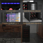 Cave à vin 18 bouteilles 50L haute performance température réglable 5-18° avec lumière LED, noir