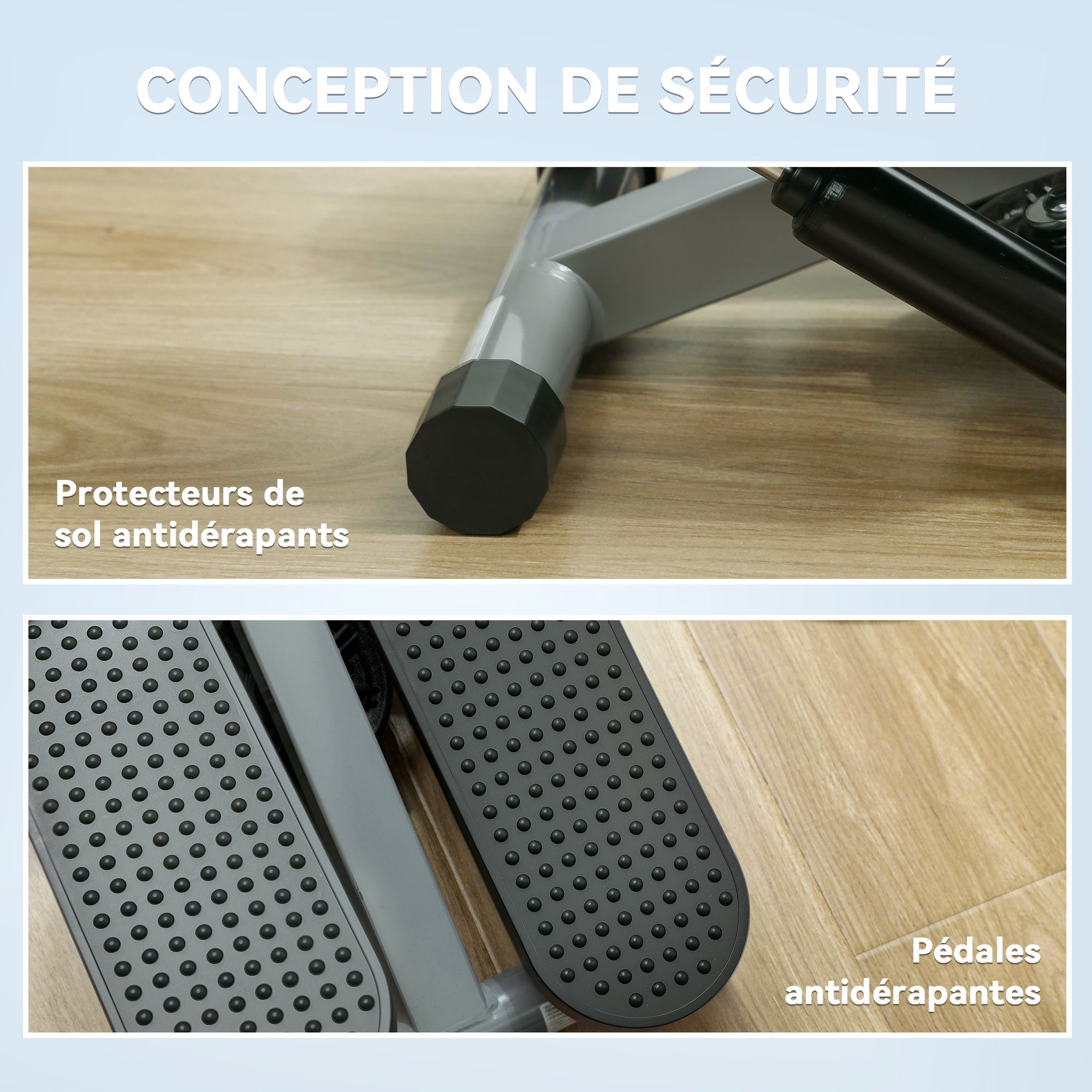 Mini stepper de fitness machine de step bandes de résistance, écran LCD et pédales antidérapantes 41x30,5x18,5cm gris
