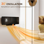 Chauffage mural en céramique 1000/2000W, radiateur électrique, ventilateur, thermostat, minuterie, 54x18,7x12,3cm, noir