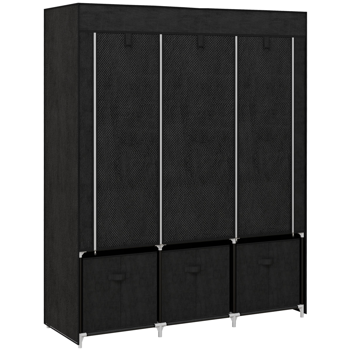 Armoire de rangement en tissu pliable avec 5 étagères, 2 tringles et 3 tiroirs en tissu 125L x 43l x 162.5H cm