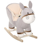 Cheval à Bascule modèle âne Fonction Musicale Selle Grand Confort Peluche Courte Douce Bois peuplier Gris dim. 61L x 34l x 58H cm