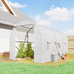 Serre tunnel de jardin 7m², serre de jardin tunnel avec porte et 6 fenêtres, bâche PE 140 g/m² 350 x 200 x 200 cm blanc