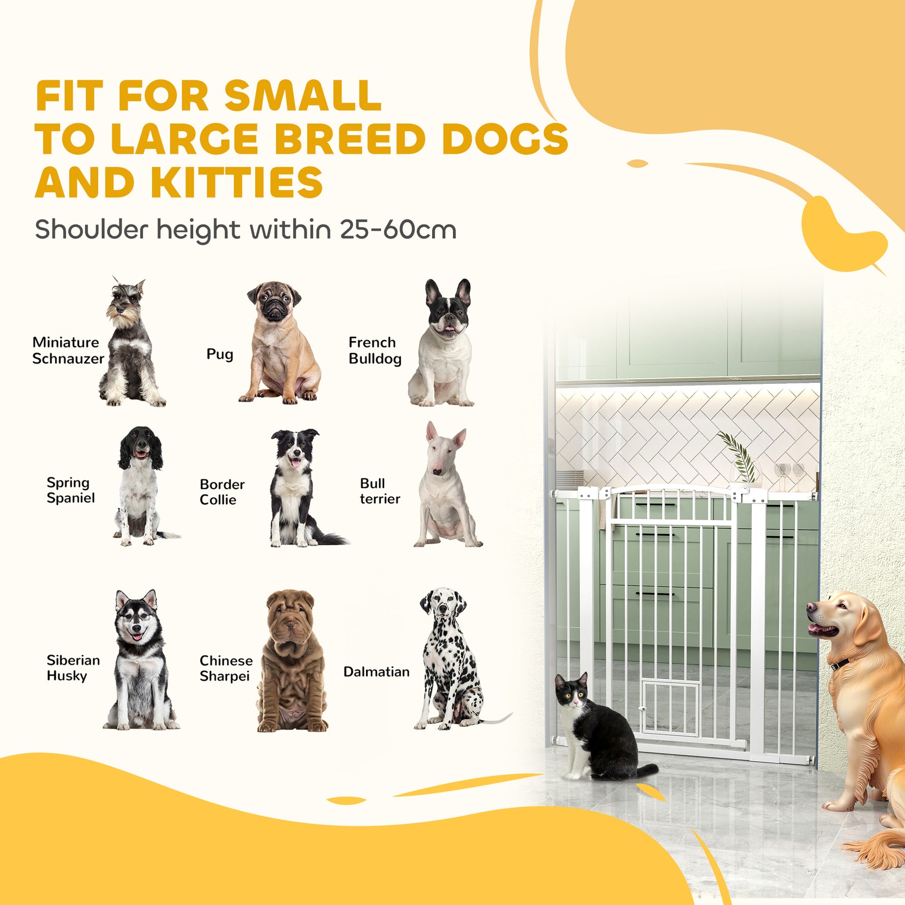 Barrière pour chien, largeur ajustable 76-102cm, barrière extra large avec porte pour chat, blanc