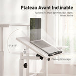 Bureau Assis-Debout, Bureau Réglable en Hauteur 70 x 60 cm, à Roulettes avec Plateau Inclinable, 70x60x70,5-120cm, Blanc