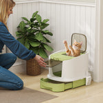 Maison de toilette pour chat bac à litière fermé chat avec porte translucide pelle incluse 40,5 x 52,5 x 42,5 cm vert
