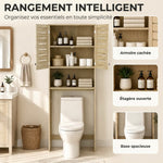 Meuble WC dessus de toilette/machine à laver avec placard à porte double, portes à persiennes, 67x31,5x190cm, chêne