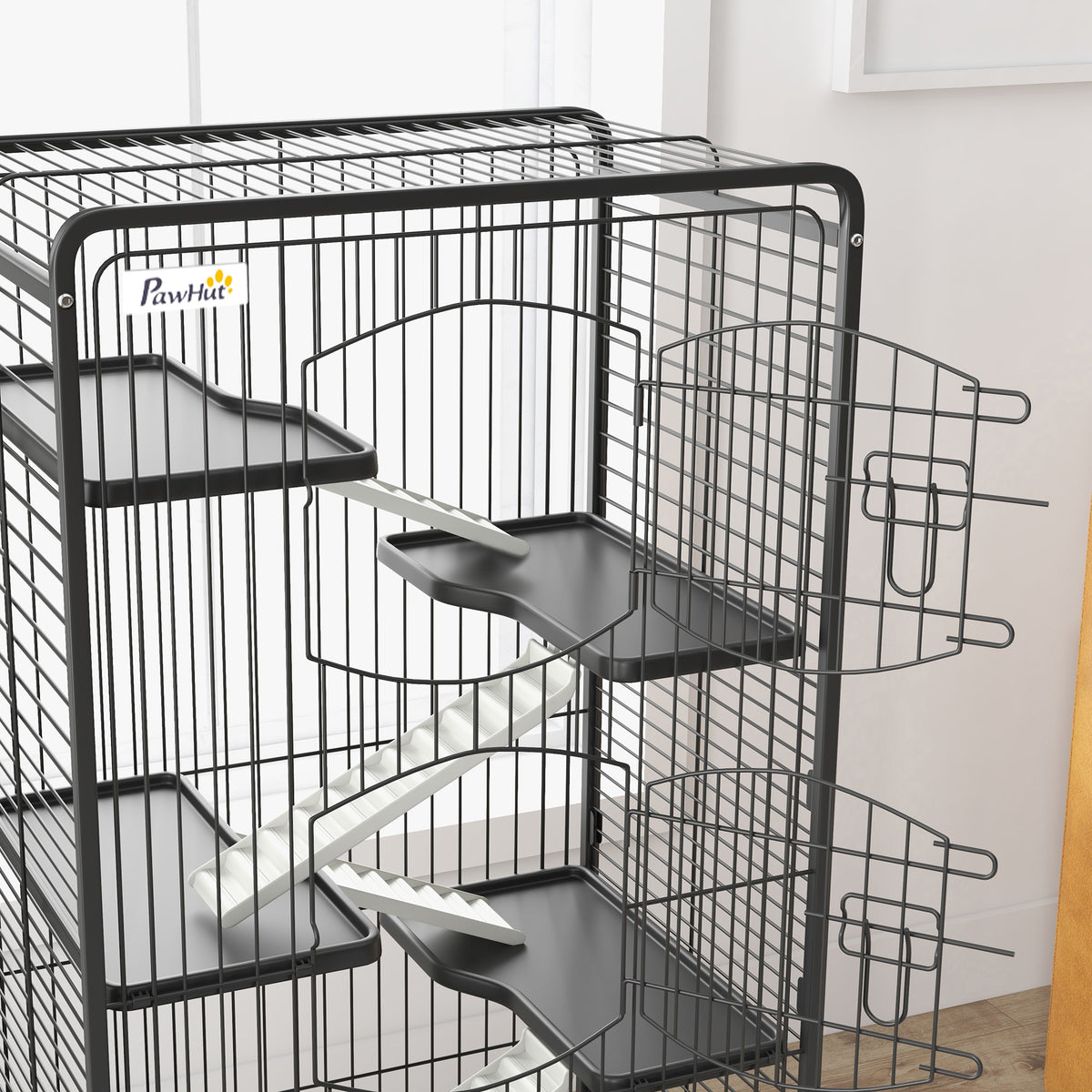 Cage pour Petits Animaux Roulante 5 Rampes 5 Plates-formes Plat et Bouteille d'Eau 250 ml Bac Inférieur Amovible