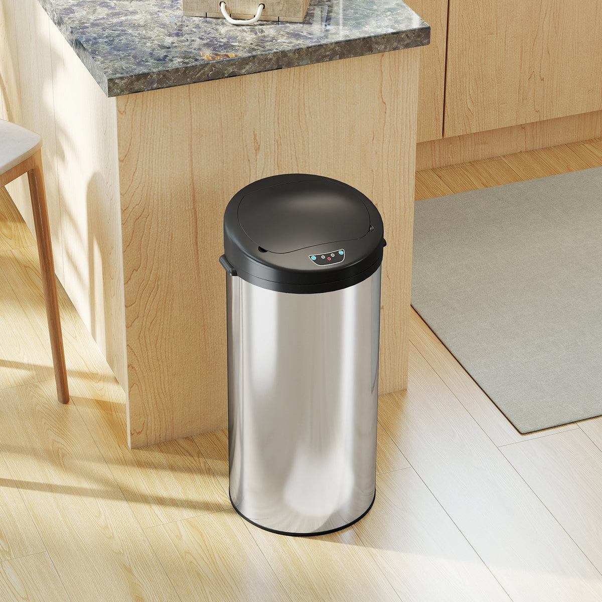 Poubelle de cuisine automatique 30 L en acier inoxydable, couvercle à fermeture en douceur, 32 x 30 x 68 cm, argent