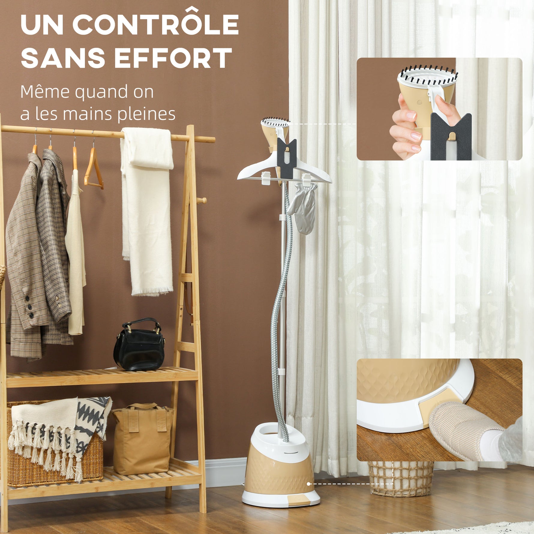 Défroisseur vapeur vertical 1800 W 36 g/min, steamer autonomie 50 min, réservoir d'eau de 1,8 L, 32 x 32 x 32 cm, or