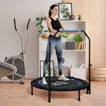 Trampoline de fitness gymnastique avec poignée réglable, pliable, 6 pieds, 28 ressorts Ø 102 cm, noir bleu