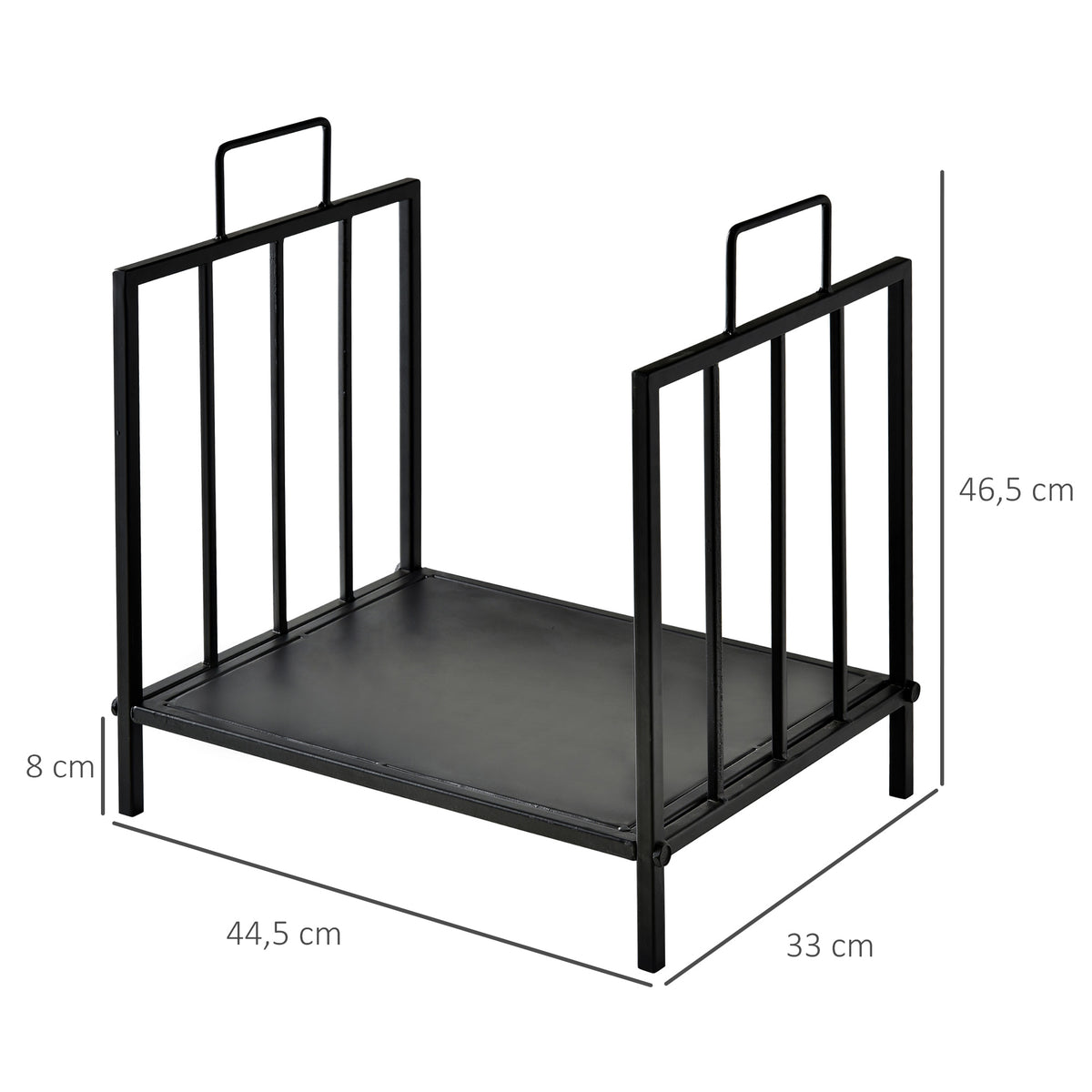 Range bûches Porte-bûches Etagère porte bois de cheminée charge max. 15 Kg dim. 44L x 33l x 46H cm métal époxy noir