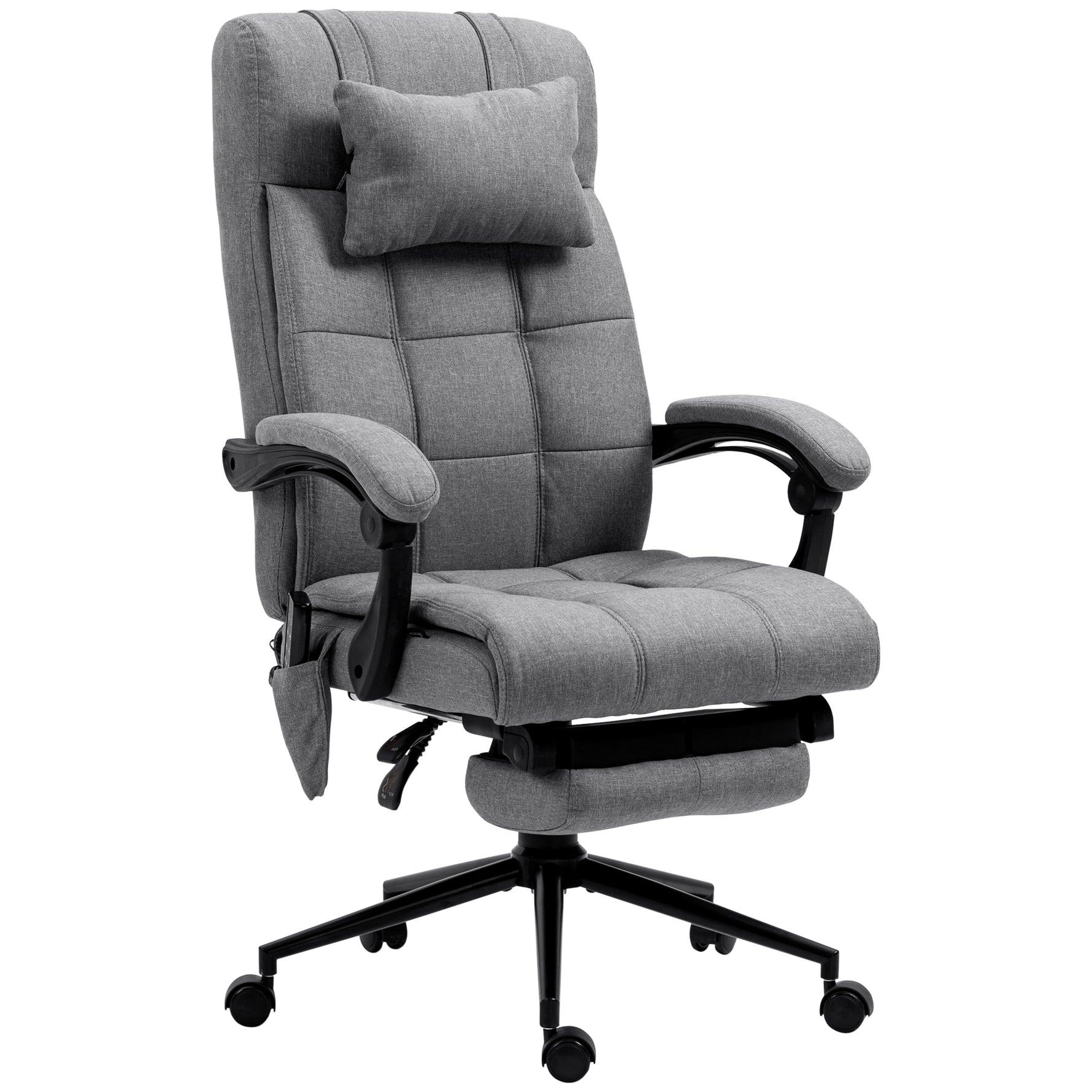 Chaise de bureau de massage chauffante réglable en hauteur de 116-124 cm ergonomique inclinable tissu effet lin, gris