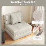 Chauffeuse canapé-lit convertible fauteuil 1 place avec 1 coussin déhoussable, tissu beige