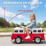 Voiture électrique enfant Volkswagen T1 sous licence officielle 12 V avec 2 moteurs démarrage doux 89x49x41,5cm rouge