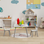 Kindertisch- und Stuhlset, Kindertisch mit 2 Stühlen, Tiermotiv für das Kinderzimmer grau