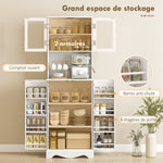Buffet haut cuisine armoire de cuisine 4 portes 8 porte-épices plan de travail étagère réglable 60x39,5x179,6cm blanc