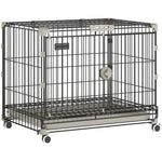 Cage pour Chien, Plateau Amovible, Roues avec Freins, Toit Ouvrant Verrouillable, 60,5x45,5x54,5cm, Noir